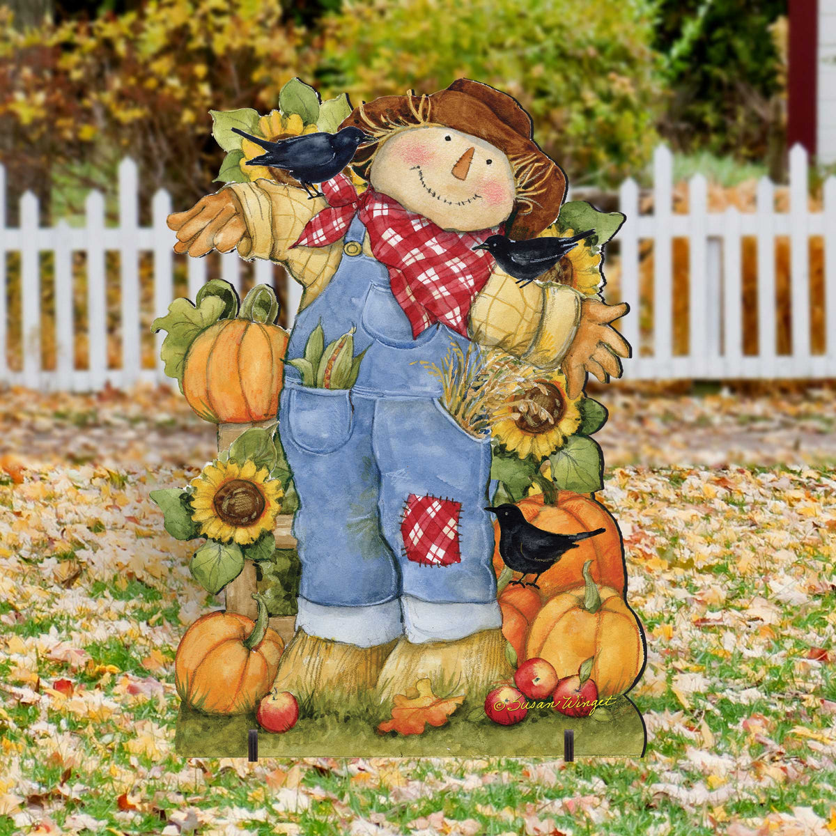 Front Yard Fall Decoration - Harvest Scarecrow - Freestanding - Handmade Gift - Garden Autumn Adornment by Susan Winget - 8471211F-SW