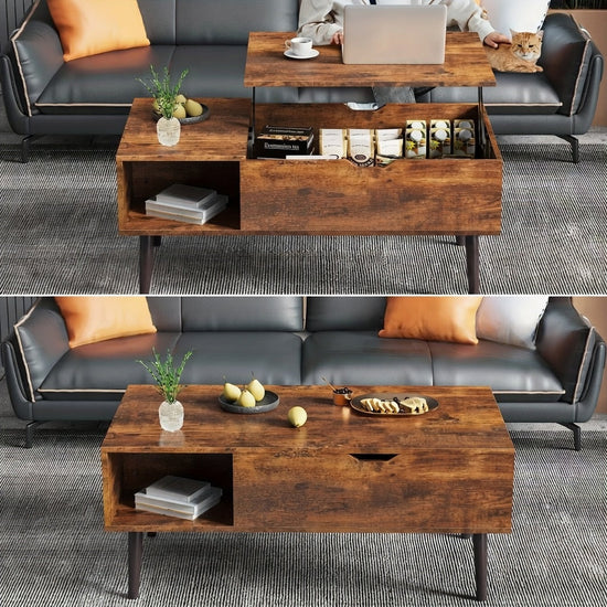 Lift Top Coffee Table with Storage, Wooden Living Room Center Table