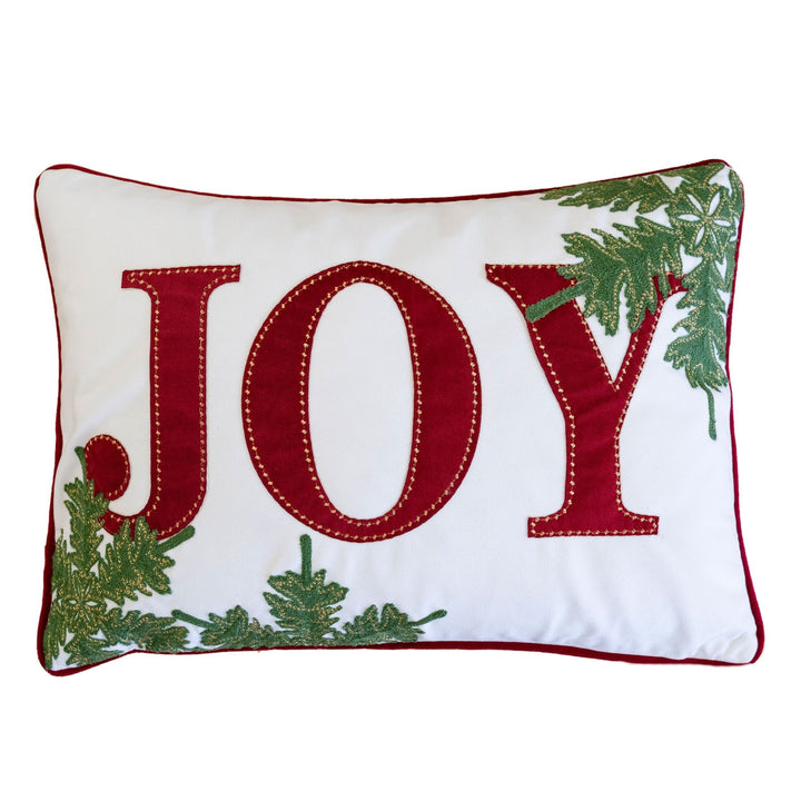 JOY Embroidered Christmas Throw Pillow – 14x20 Velvet Lumbar Cushion, festive Christmas home decor accent at Cedar & Spice Gifts