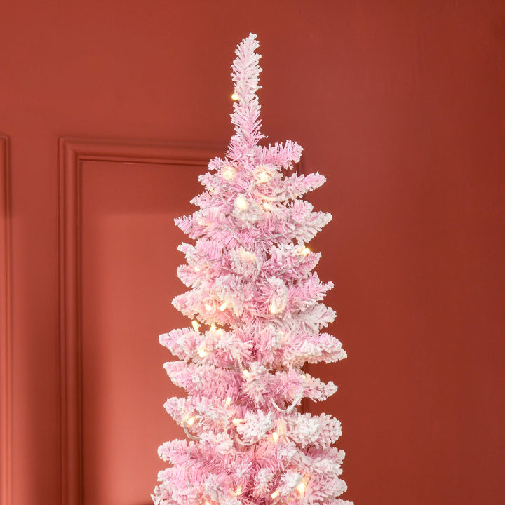 Homcom 7.5ft Prelit Snow Flocked Artificial Christmas Tree, Christmas tree for living room, entryway or seasonal display