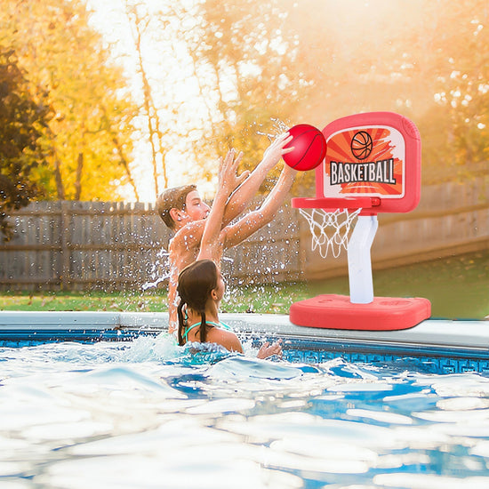 2 In 1 Poolside Basketball Game Set Pool Basketball Goal Indoor Outdoor Kids Basketball Court Water Basketball Toy with 2 Balls Gift for Boys Girls Ag