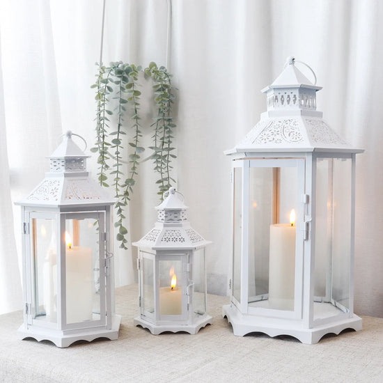 Set of 3 18''&13"&10"High White Hexagonal Decorative Hanging Lantern