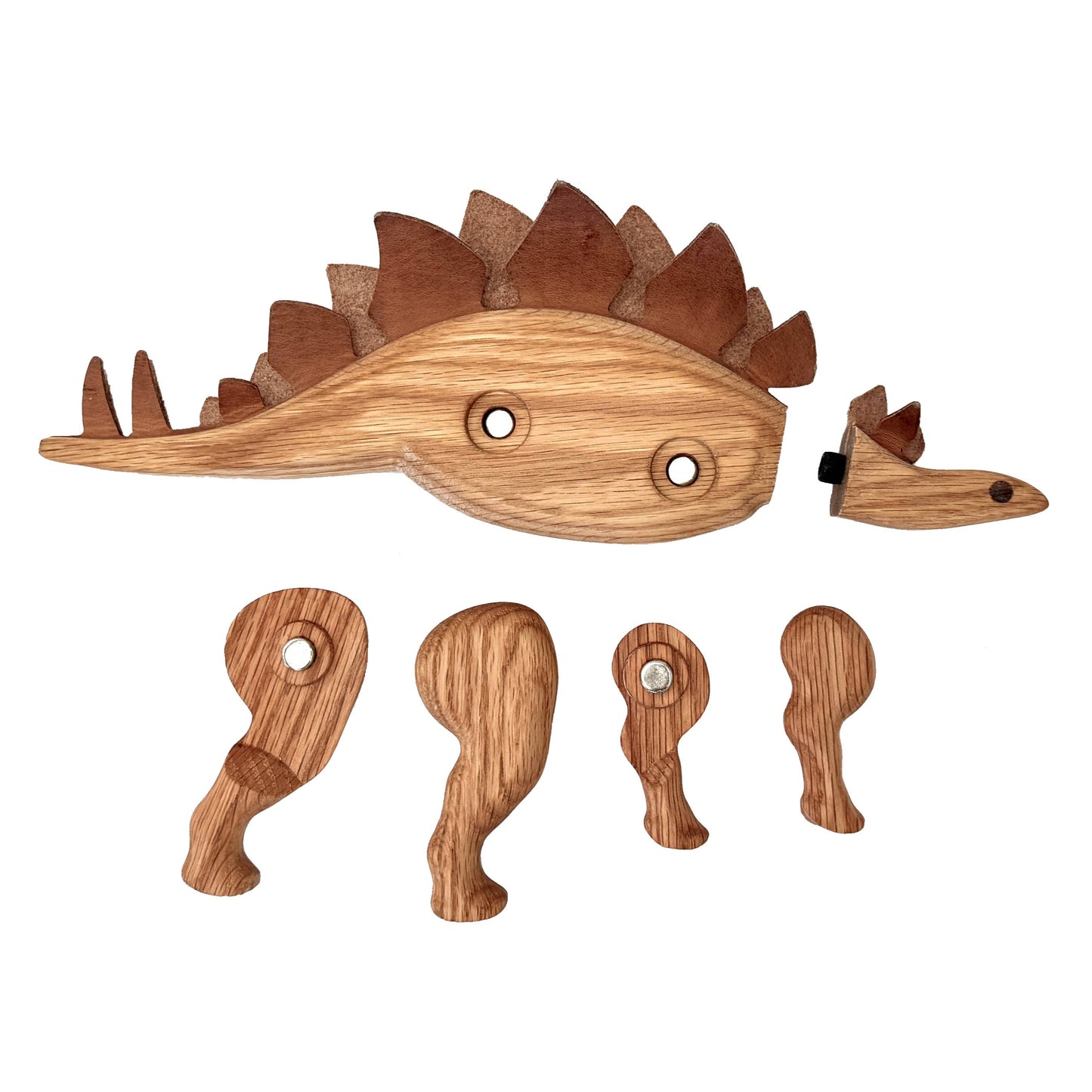 Wooden Stegosaurus Dinosaur with Magnetic Joints