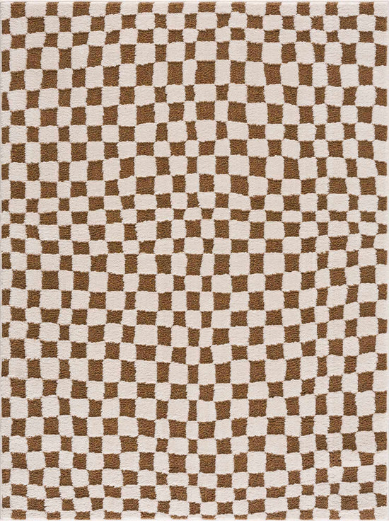Lajos Brown Checkered Shag Rug - Clearance