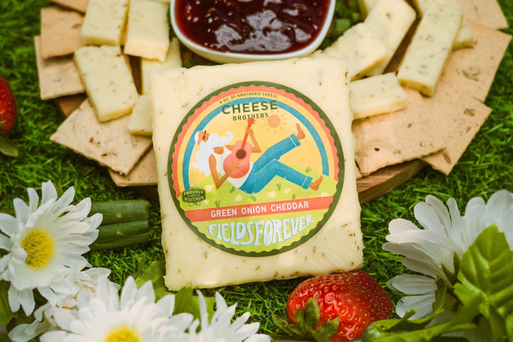 "Fields Forever" Green Onion Cheddar, gourmet cheese gift for charcuterie, entertaining and food lovers from Cedar & Spice Gifts