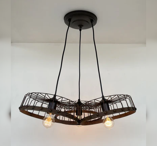 Rustic Industrial Wagon Wheel CHANDELIER TRIO Light