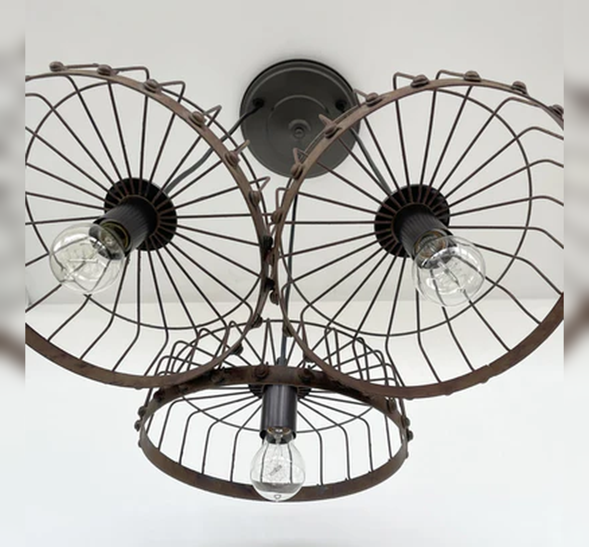 Rustic Industrial Wagon Wheel CHANDELIER TRIO Light
