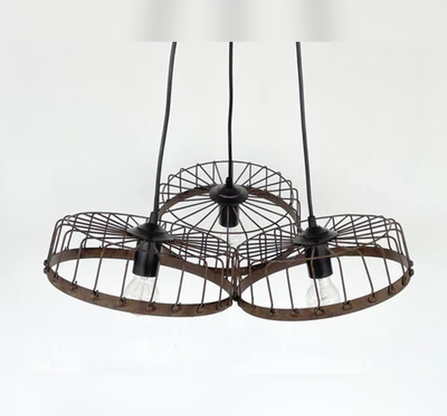 Rustic Industrial Wagon Wheel CHANDELIER TRIO Light