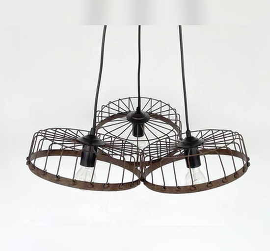 Rustic Industrial Wagon Wheel CHANDELIER TRIO Light