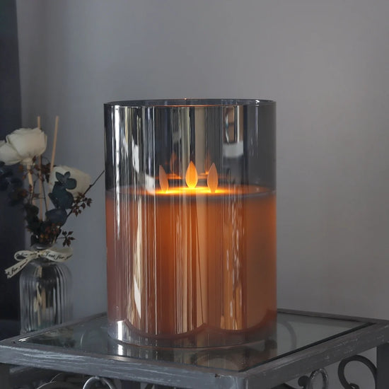 8"High 3-Wick Glass Flameless Candles( Large Gray)