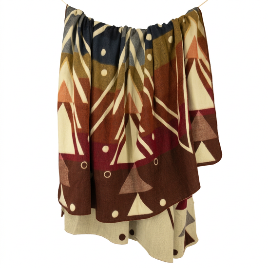 Reversible Handwoven Alpaca Throw Blanket | Chevron Red, Blue, Peach & Brown | Yachana Collection