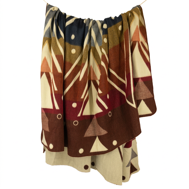 Reversible Handwoven Alpaca Throw Blanket | Chevron Red, Blue, Peach & Brown | Yachana Collection