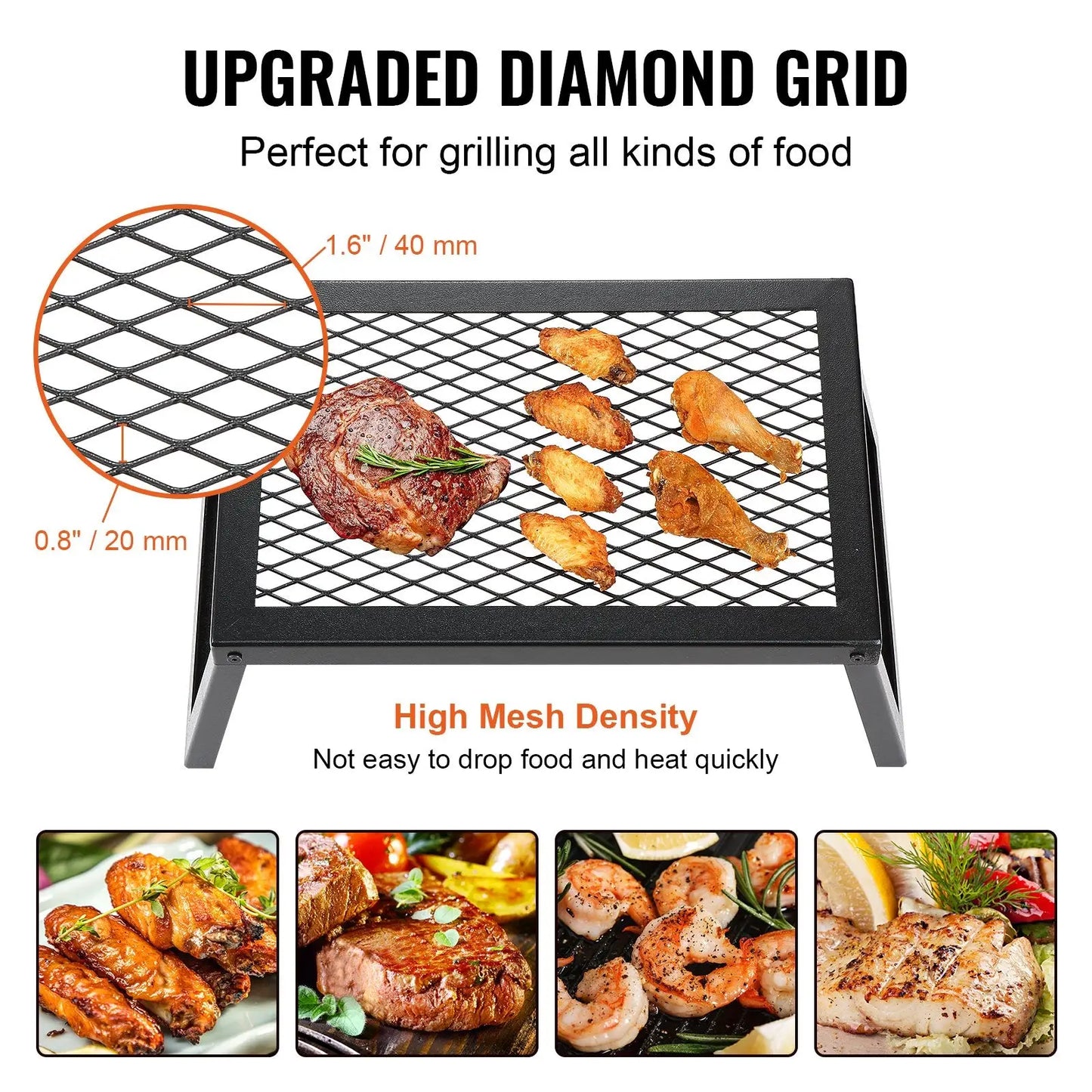 Folding Campfire Grill Heavy Duty Steel Mesh Grate 18in