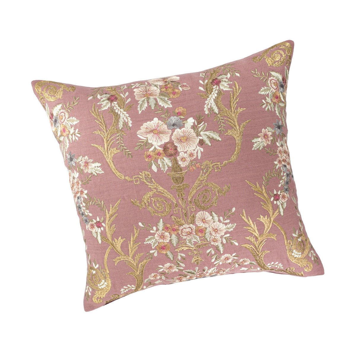 Fontainebleau Embroidered Linen Pillow Cover, 18 x 18