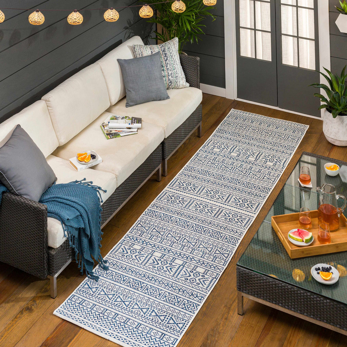 Freshwater White&Blue Outdoor Rug - Clearance