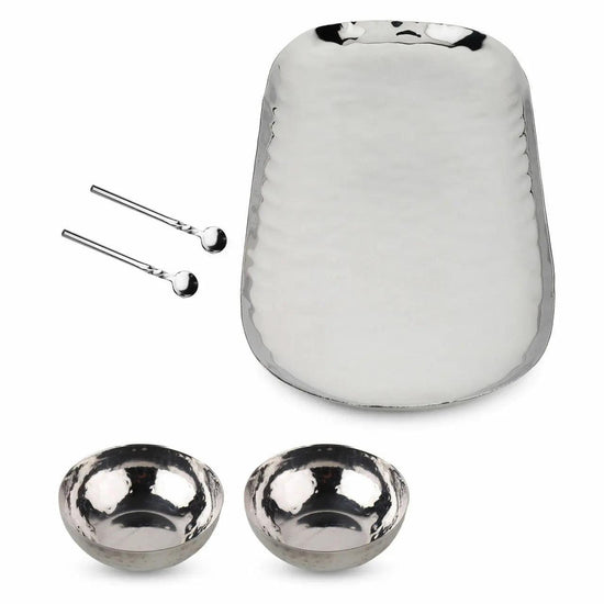 Polished Hammered Stainless Steel 5 PC Condiment Set