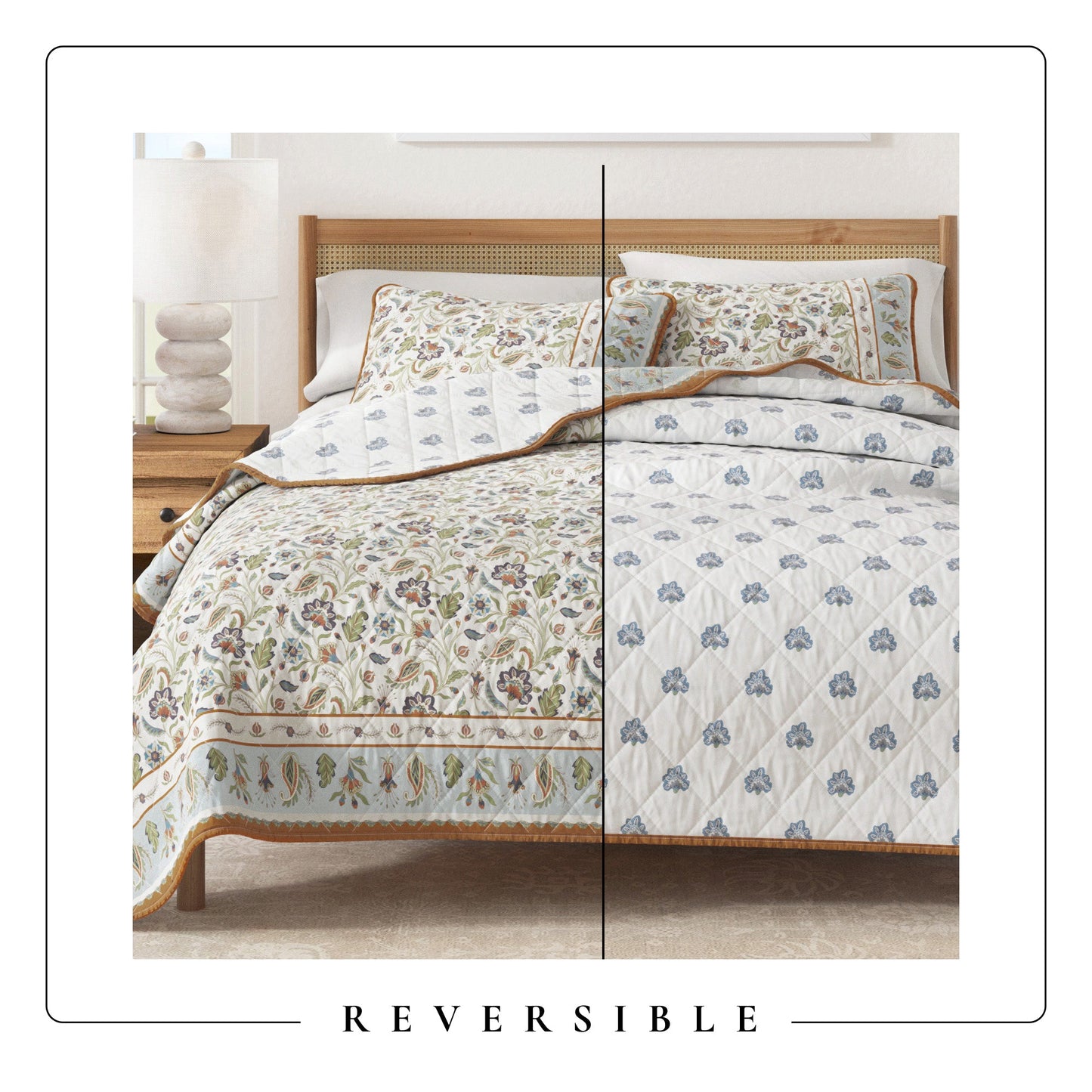 Floral Boho Printed Cotton Quilt Set - Indira Collection