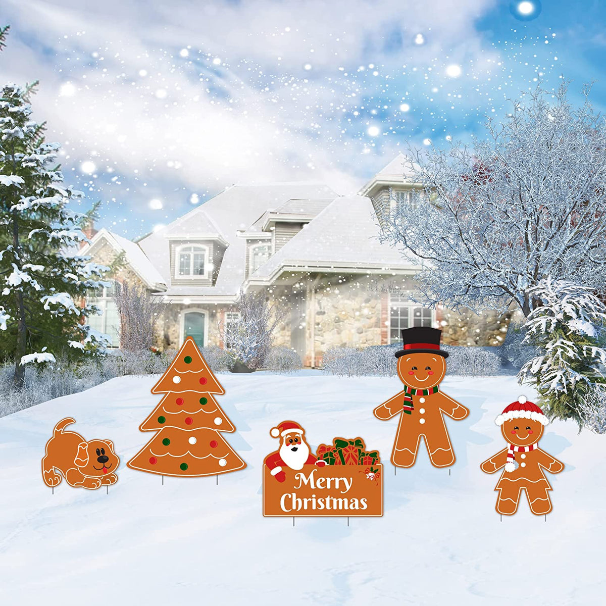 Gingerbread People Family Christmas Yard Decorations 5 piece set