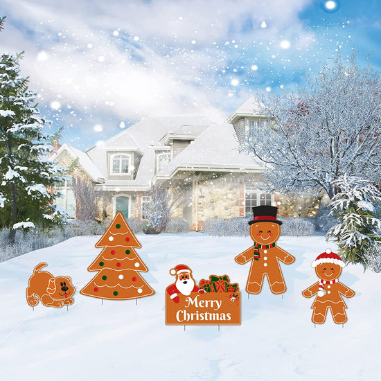 Gingerbread People Family Christmas Yard Decorations 5 piece set