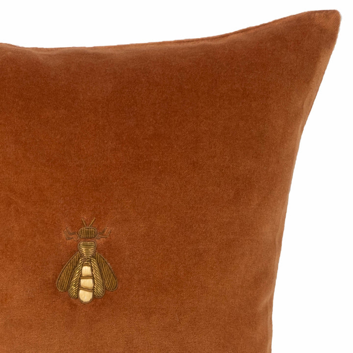 Golden Bee Silk Velvet Throw Pillow, 12 x 12, decorative bee accent for living room