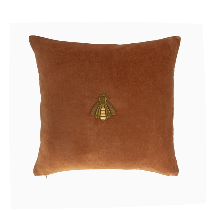 Golden Bee Silk Velvet Throw Pillow Cover, 20 x 20, luxury bee decor for sofa or bed at Cedar & Spice Gifts