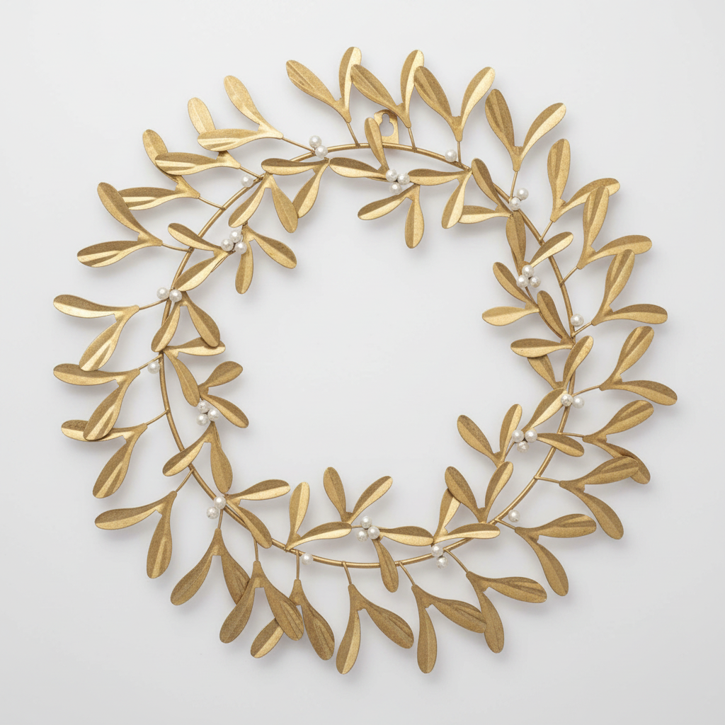 Metal Gold Mistletoe Wreath