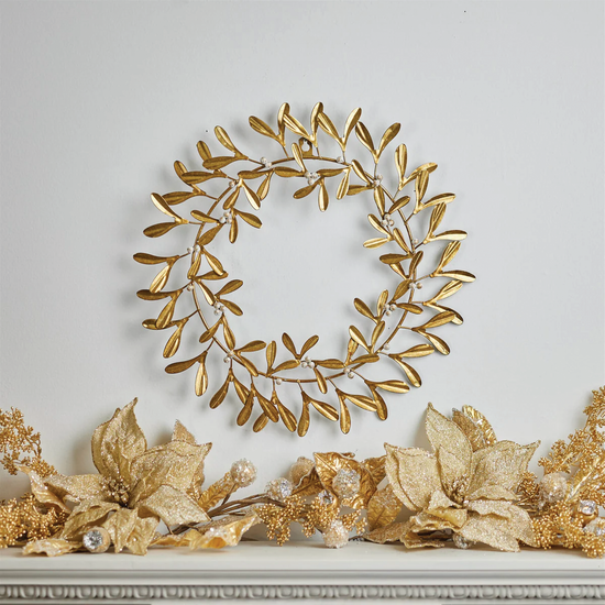 Metal Gold Mistletoe Wreath