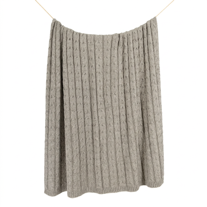 Hand-Finished Undyed Baby Alpaca & Peruvian Pima Cotton Cable Knit Throw Blanket | Graphite | Muru Collection