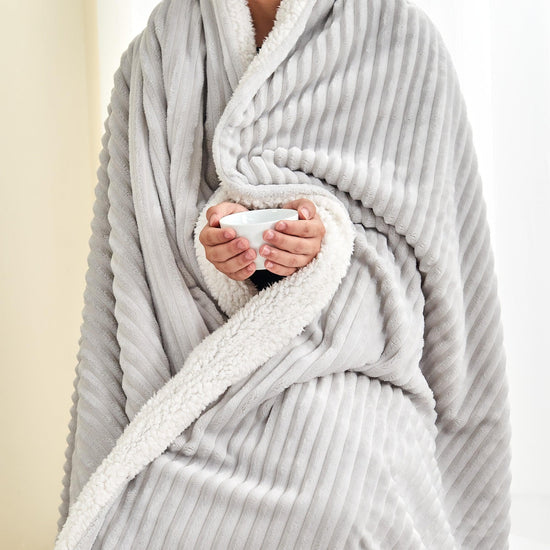 Ribbed Sherpa Throw Blanket - Corduroy Collection