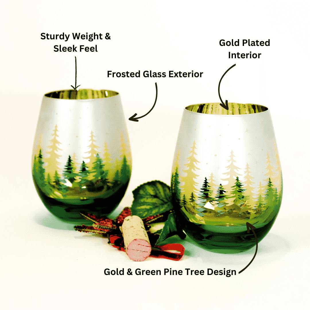 Green Pine Tree Stemless Wine Glasses