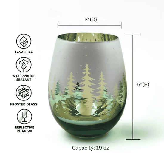Green Pine Tree Stemless Wine Glasses