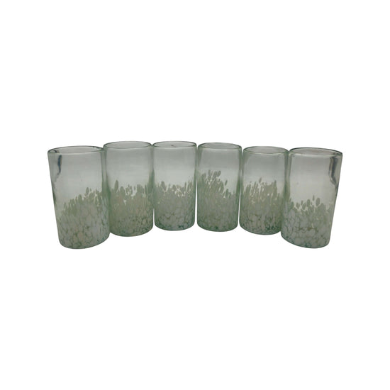Hand-Blown Mexican Highball Glass | White & Clear Artisan Design