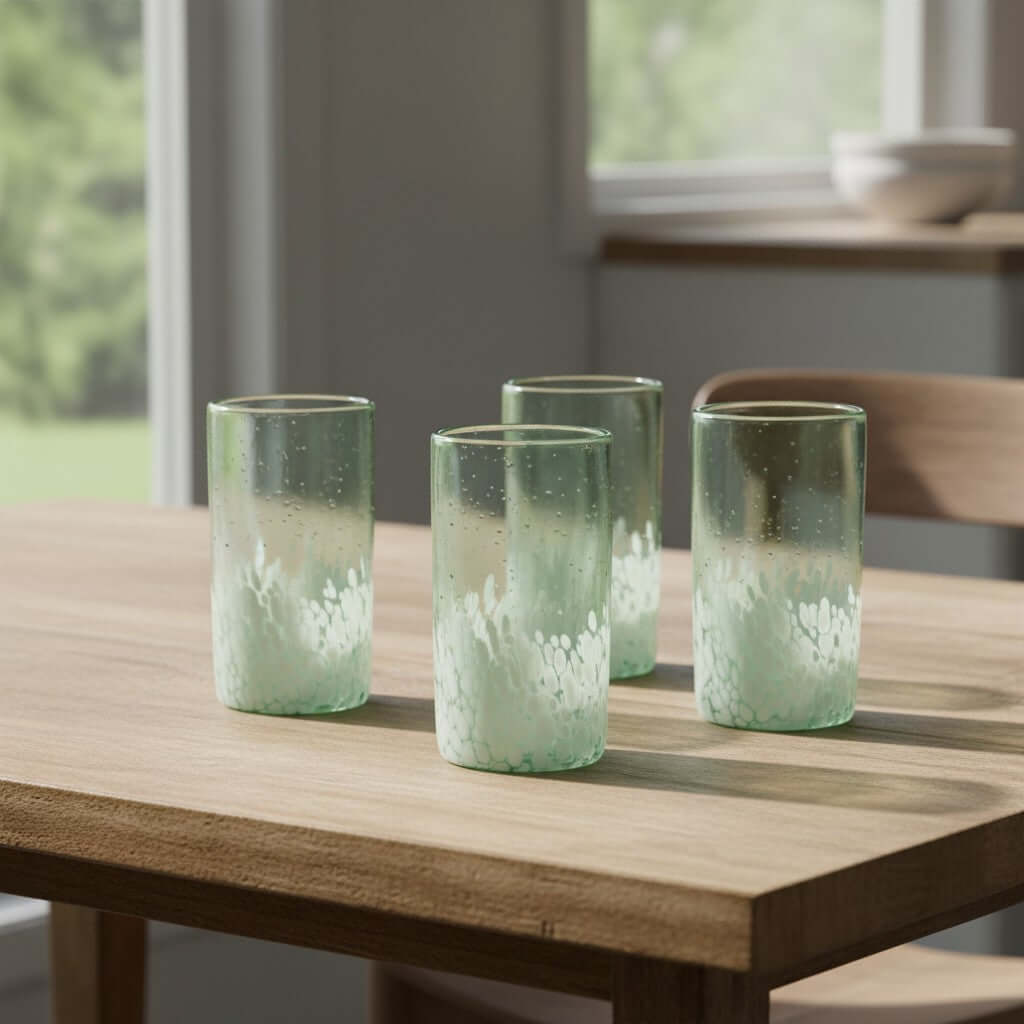 Hand-Blown Mexican Highball Glass | White & Clear Artisan Design