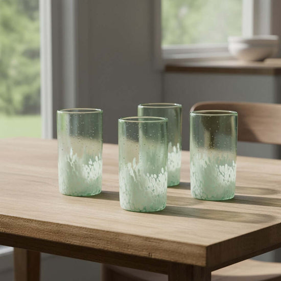 Hand-Blown Mexican Highball Glass | White & Clear Artisan Design