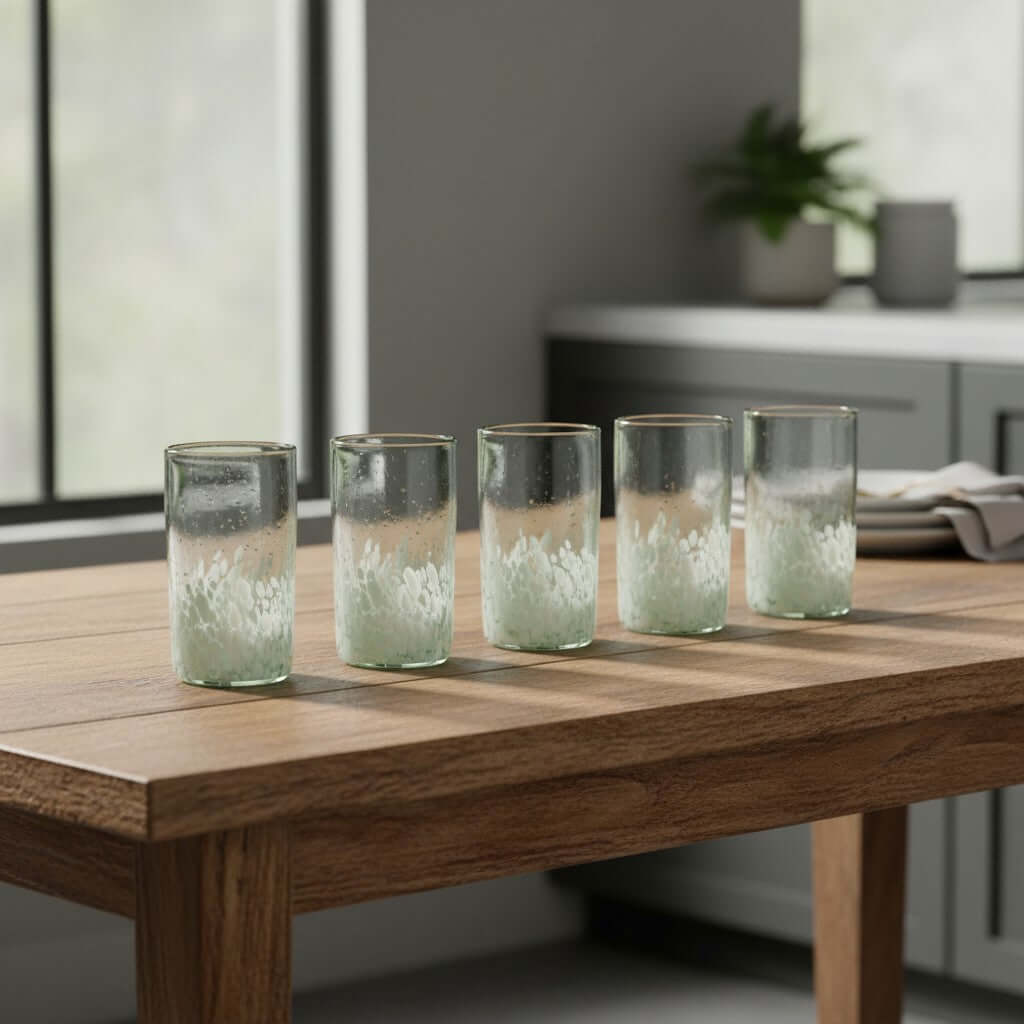 Hand-Blown Mexican Highball Glass | White & Clear Artisan Design