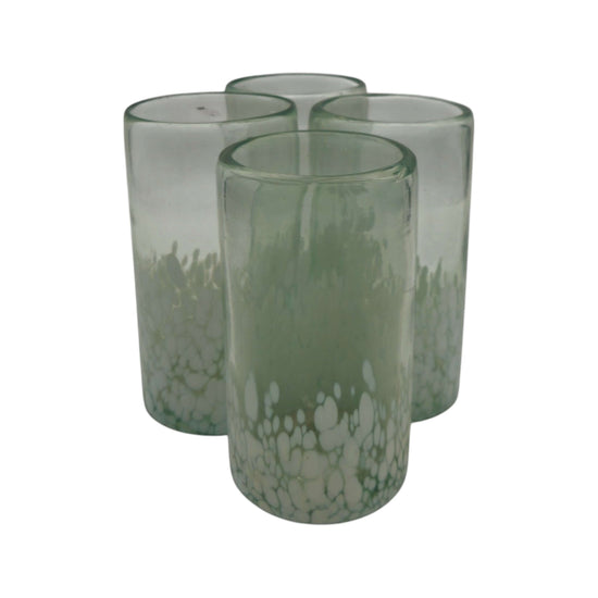 Hand-Blown Mexican Highball Glass | White & Clear Artisan Design