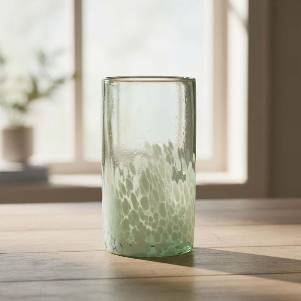 Hand-Blown Mexican Highball Glass | White & Clear Artisan Design