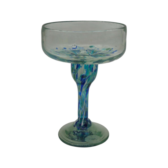 Hand-Blown Mexican Margarita Glass | Blue Green Confetti