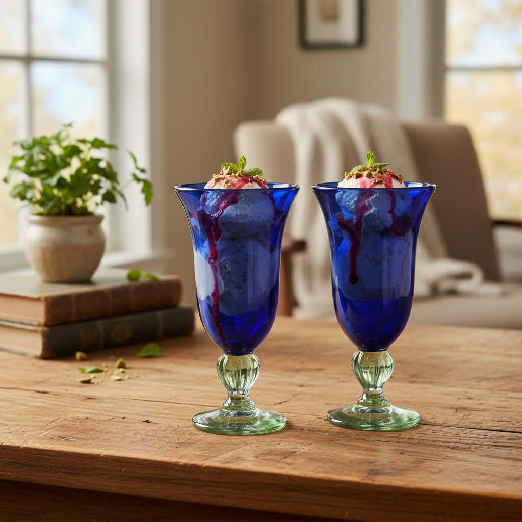 Hand-Blown Mexican Sundae Glass | Cobalt Blue Elegance