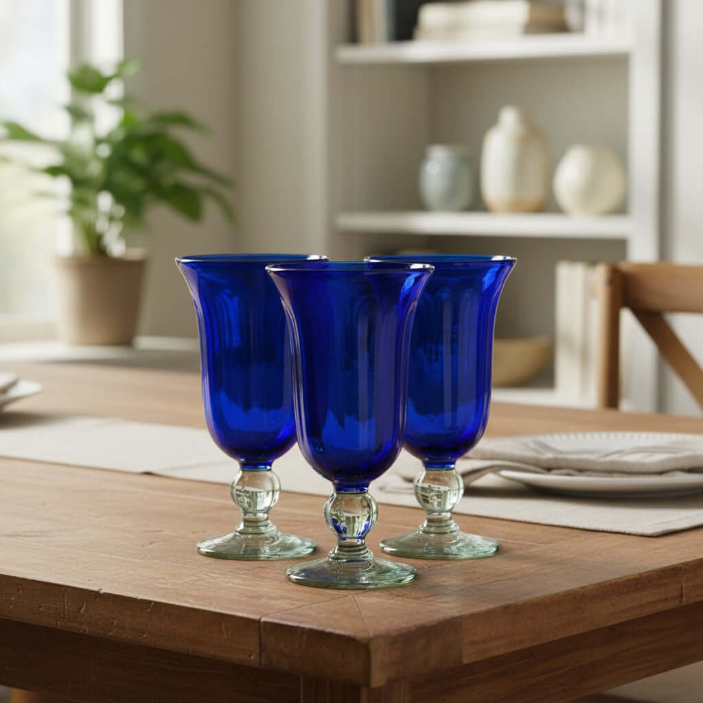 Hand-Blown Mexican Sundae Glass | Cobalt Blue Elegance