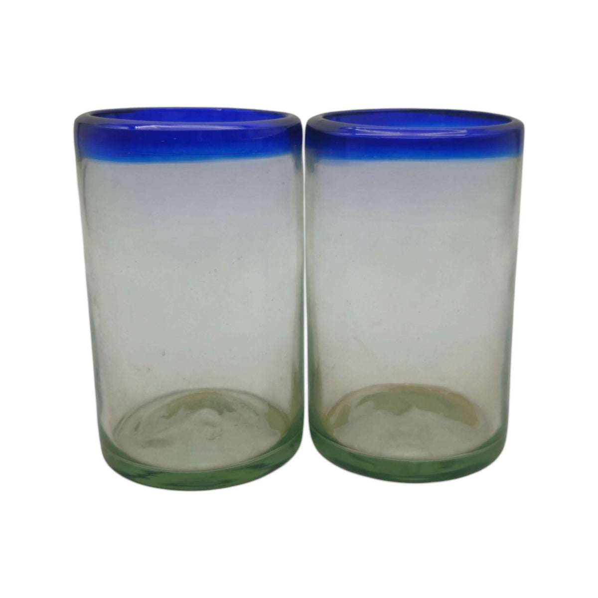 Hand-Blown Mexican Tumbler Glass | Cobalt Blue Rim Design