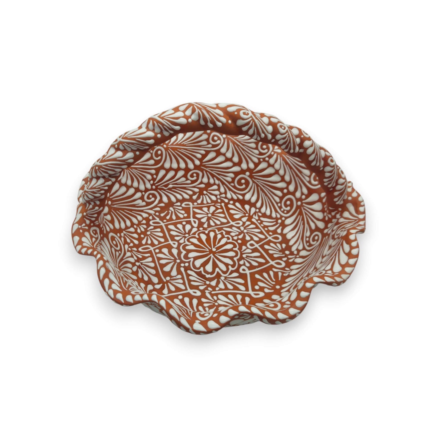 Terracotta & White Talavera Basket | Handmade Ceramic Bowl