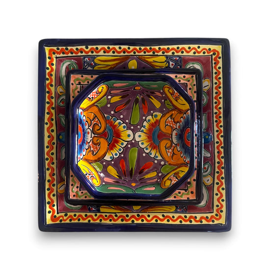 Talavera Square Dinnerware Set | 16-Piece Mexican Pottery Set
