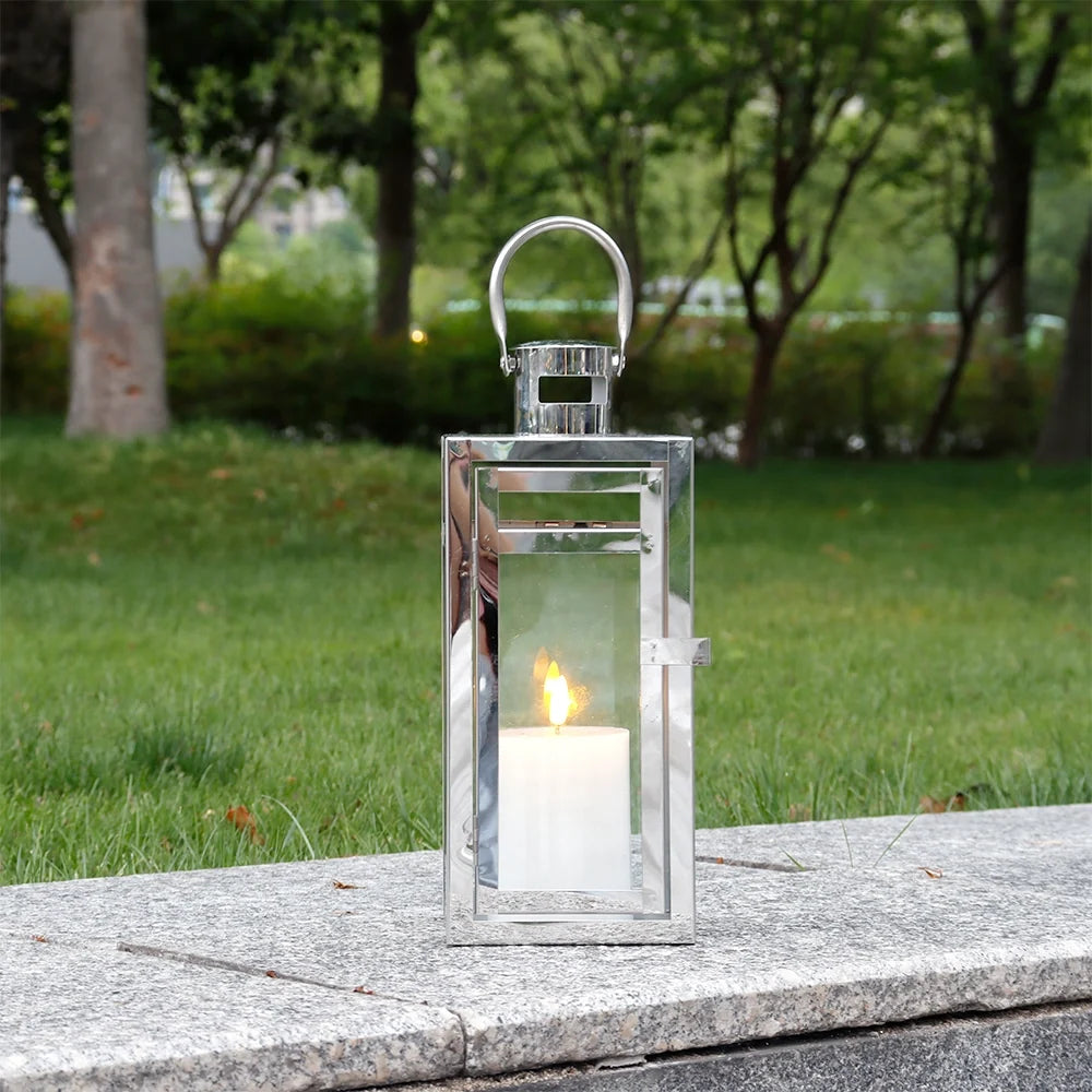 12'' High Metal Decorative Candle Lantern (Silver)