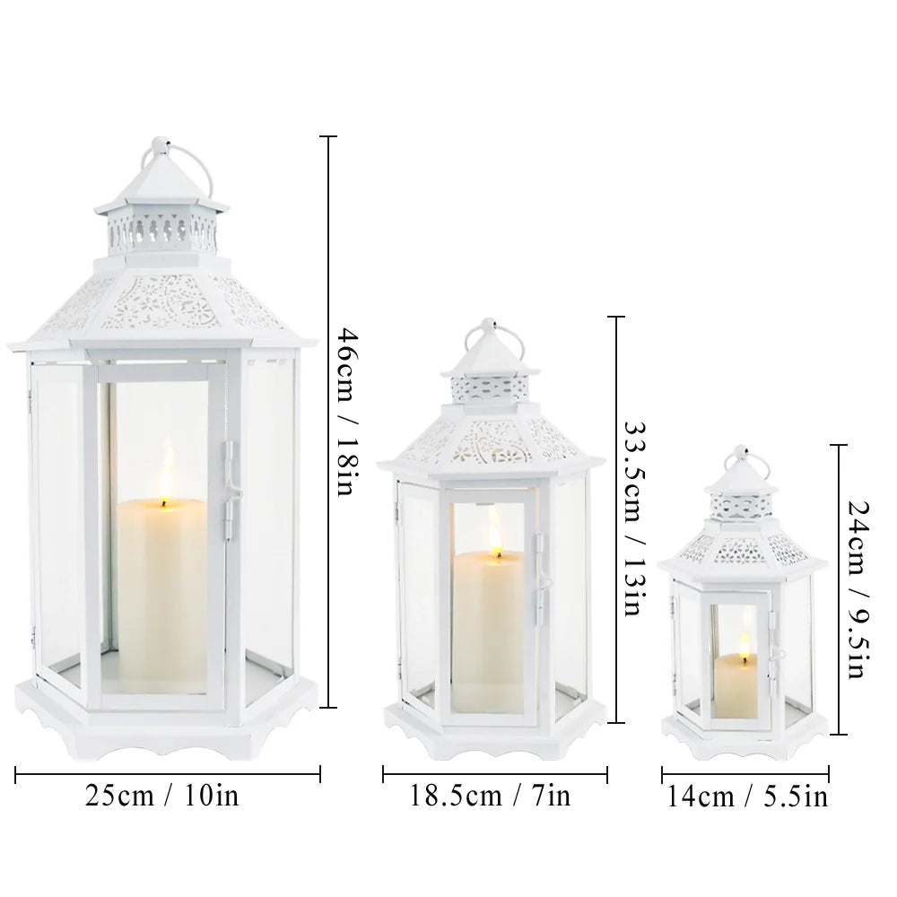 Set of 3 18''&13"&10"High White Hexagonal Decorative Hanging Lantern