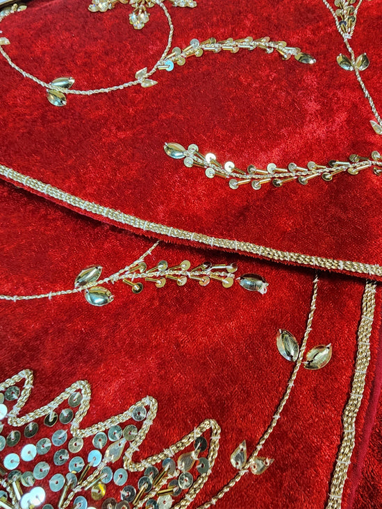 Elegant Burgundy & Gold Christmas Tree Skirt - 48 Inches