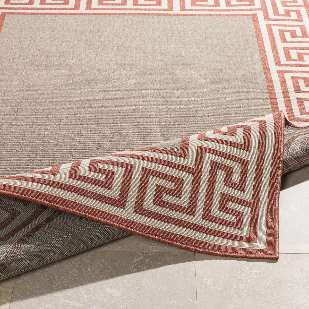 Houtz Red Border Greek Outdoor Rug - Clearance