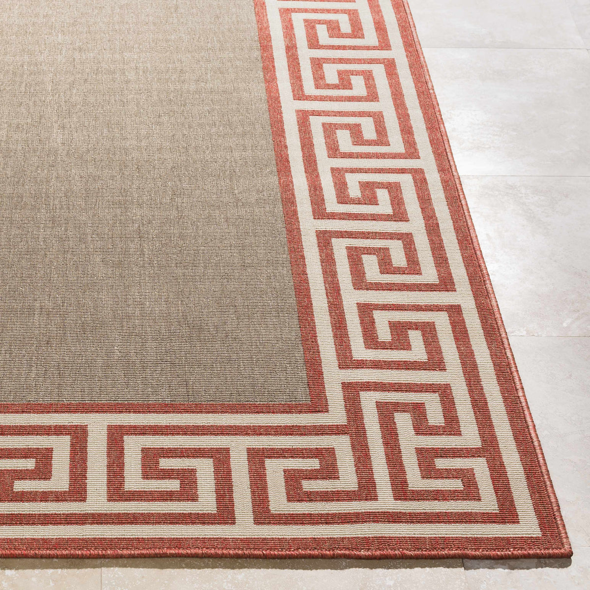 Houtz Red Border Greek Outdoor Rug - Clearance