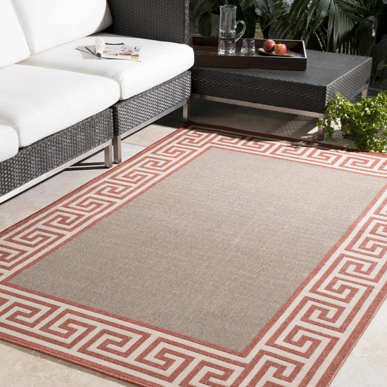 Houtz Red Border Greek Outdoor Rug - Clearance