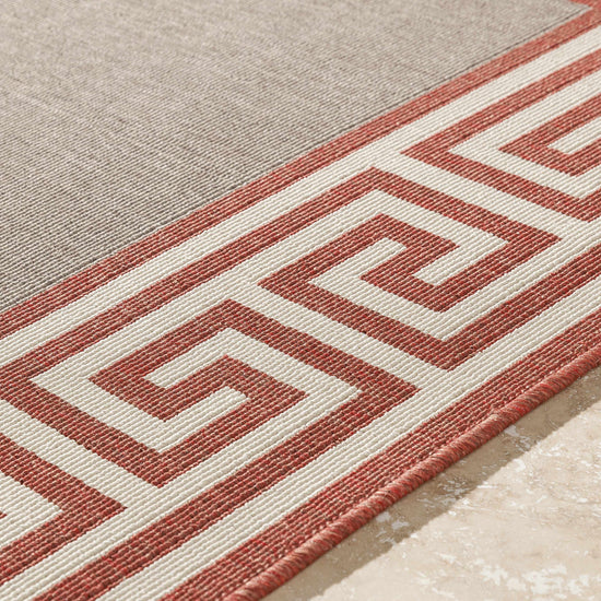 Houtz Red Border Greek Outdoor Rug - Clearance